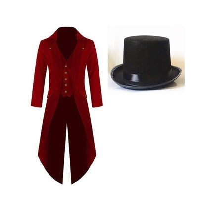 Veste queue de pie et Chapeau haut de forme noir avec boutons dorés pour adulte unisexe -  3 coloris au choix: noir, violet, rouge - Dance Store
