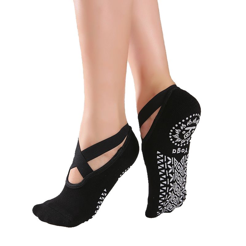 1 Paire Socquettes Chaussons anti-dérapants en coton spécial Yoga & Danse - avec élastiques et motifs fantaisie sous la chaussette - pour adulte 4 coloris au choix - Dance Store