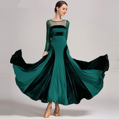 Robe longue à manches longues en mousseline couleur verte - haut avec transparence en mesh - pour adulte - Dance Store