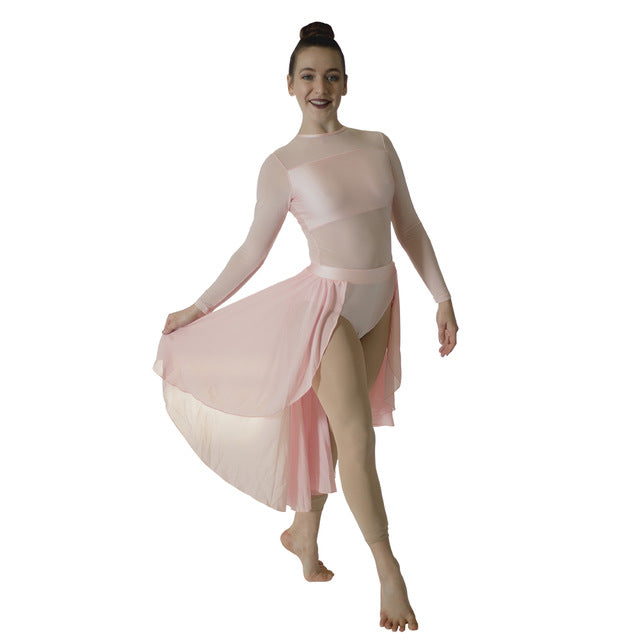 Robe Justaucorps à manches longues transparentes - haut avec transparence en mesh -  jupe en mousseline de soie  ouverte devant pour enfant & adulte - 11 couleurs disponibles - Dance Store
