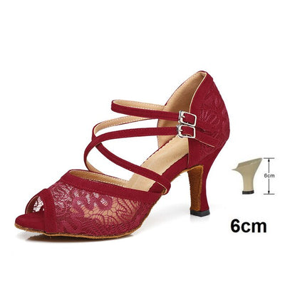 Chaussures de danse dentelle coloris noir rouge beige - Talons de 6 à 10cm