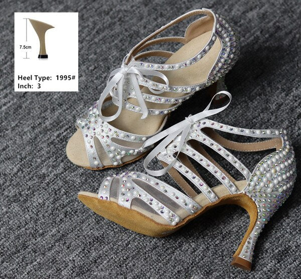 Chaussures de danse strass - Talons de 6 à 10cm couleur blanc