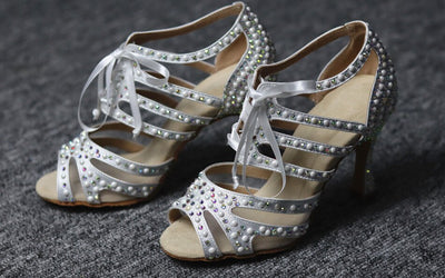 Chaussures de danse strass - Talons de 6 à 10cm couleur blanc