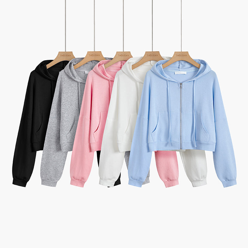 Veste Sweat court à capuche avec zip 5 coloris au choix