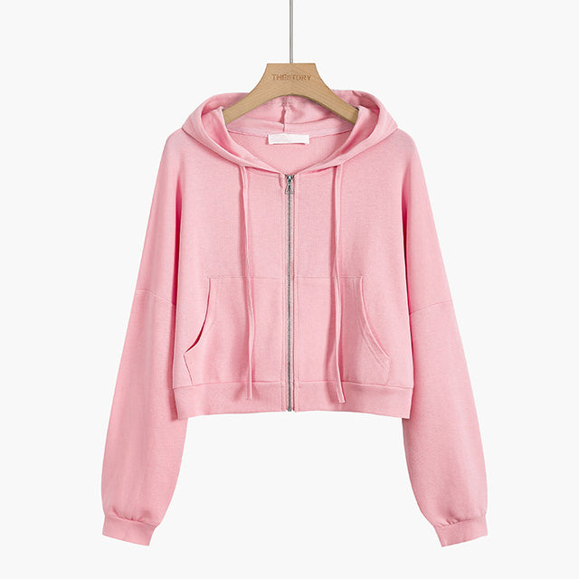 Veste Sweat court à capuche avec zip 5 coloris au choix