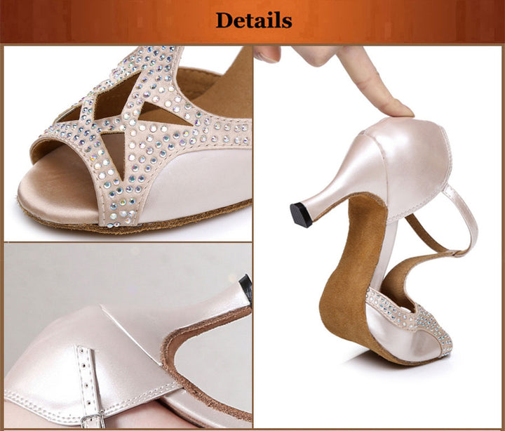 Chaussures de danse pour femme coloris beige avec strass  - Talons personnalisables: plusieurs hauteurs disponibles : de 6 à 9 cm - Dance Store