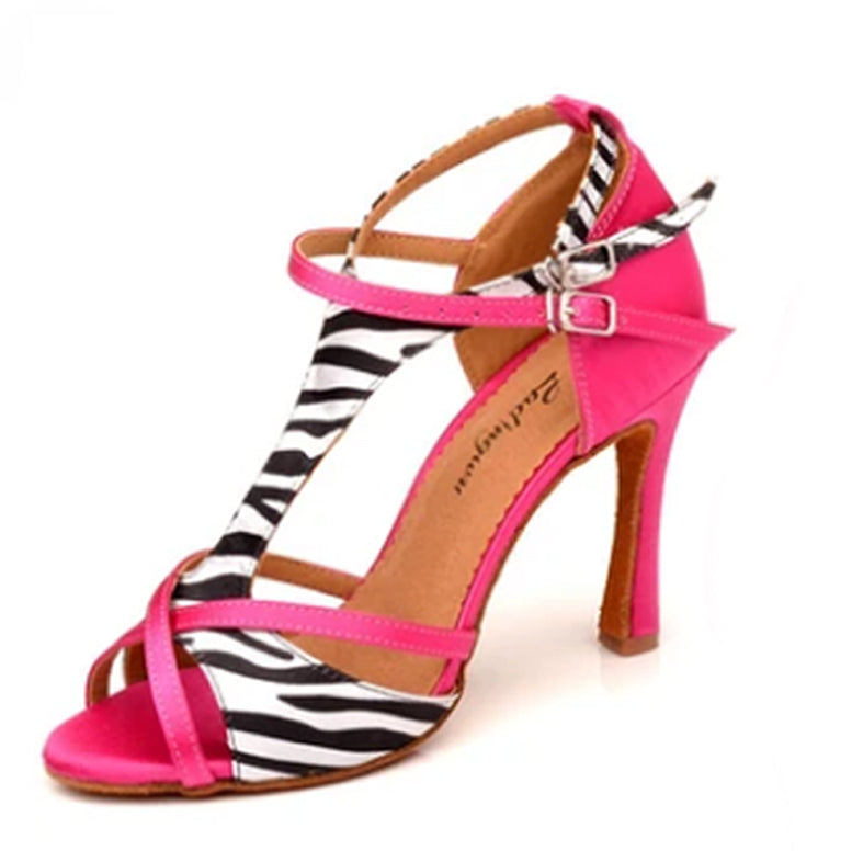Chaussures de danse pour femme coloris rose fuchsia & zèbre - Talons de 6 à 10cm