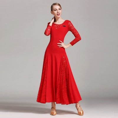 Robe longue à manches longues  - en dentelle et polyester - pour adulte - 4 couleurs disponibles: vert, rouge, bleu, noir - Dance Store