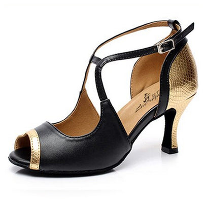 Chaussures de danse à talons couleur noir & or - Talons de 6 à 10 cm