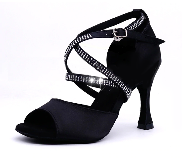 Chaussures de danse coloris noir avec strass - Talons de 7 à 10cm
